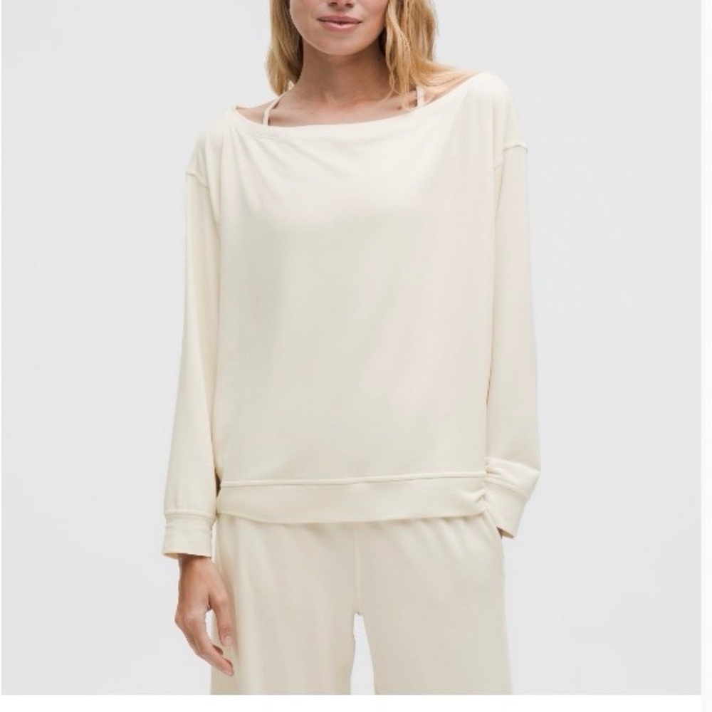 Lululemon BeCalm Oversized Boatneck Long Sleeve Light Ivory Shirt Size XL